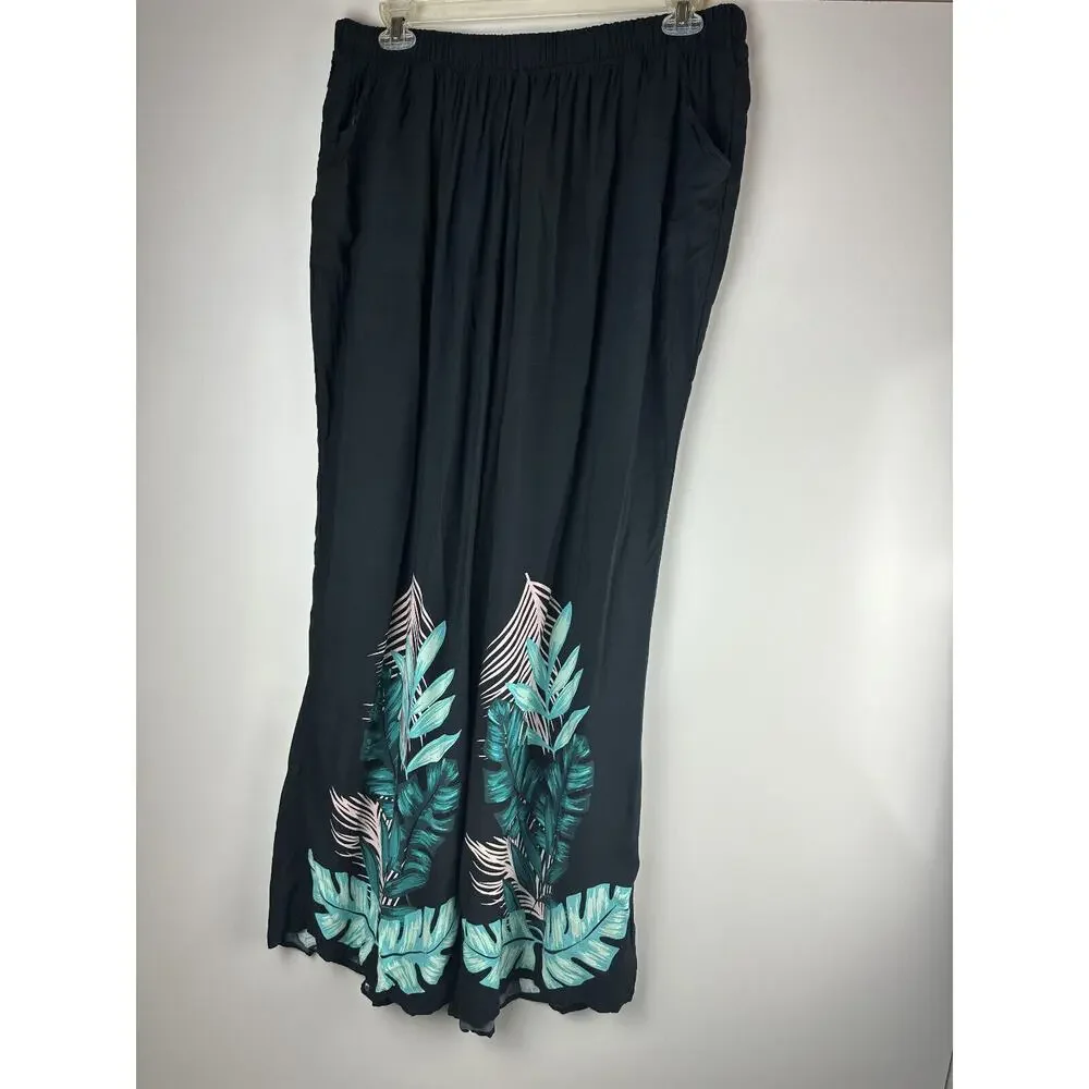 NWT Swim by Cacique Wide Leg Lounge Pants Black Tropical Print Plus Size 26/28 - Picture 13 of 13